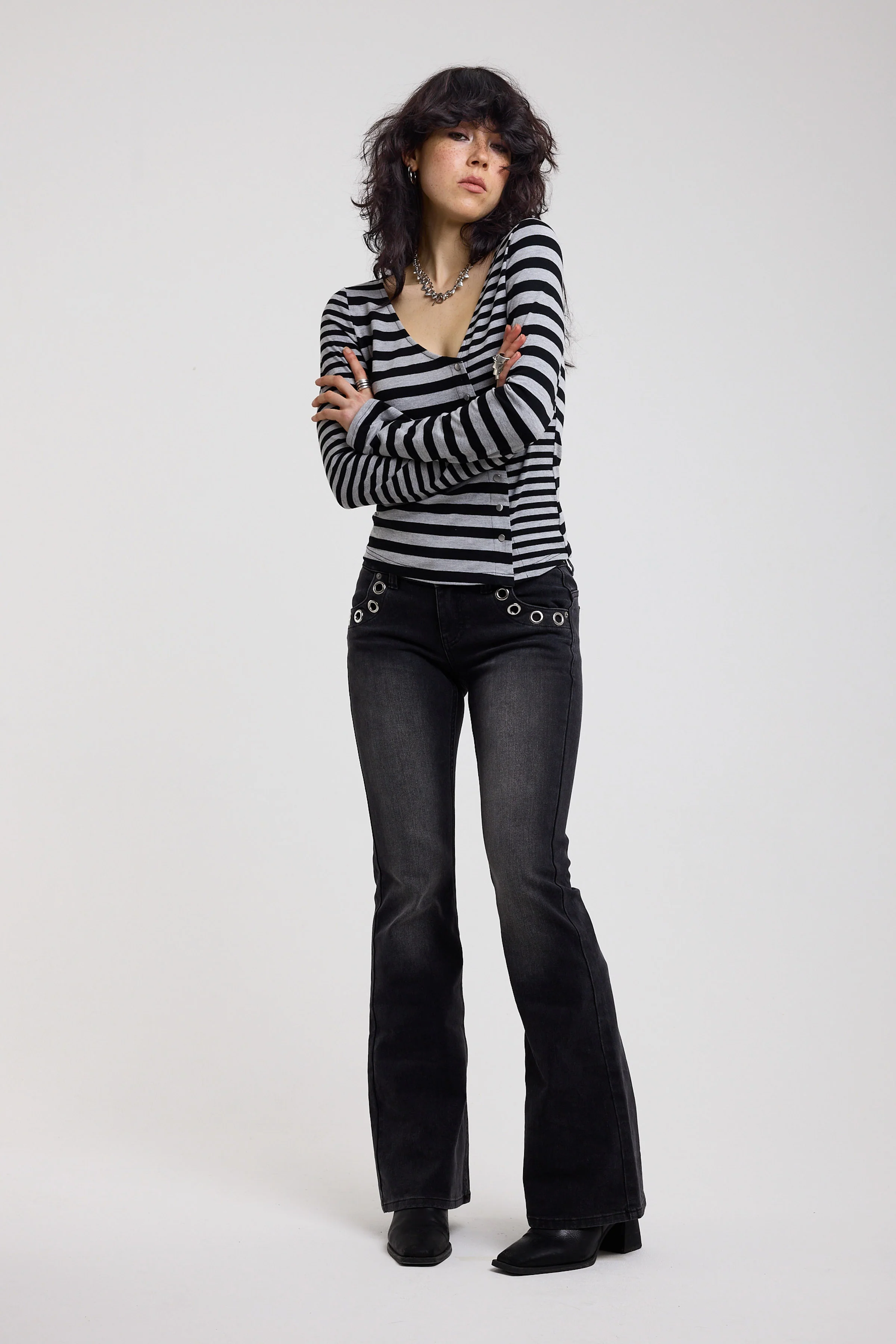 Grade Black Low Rise Eyelet Flare Jeans - Image 6