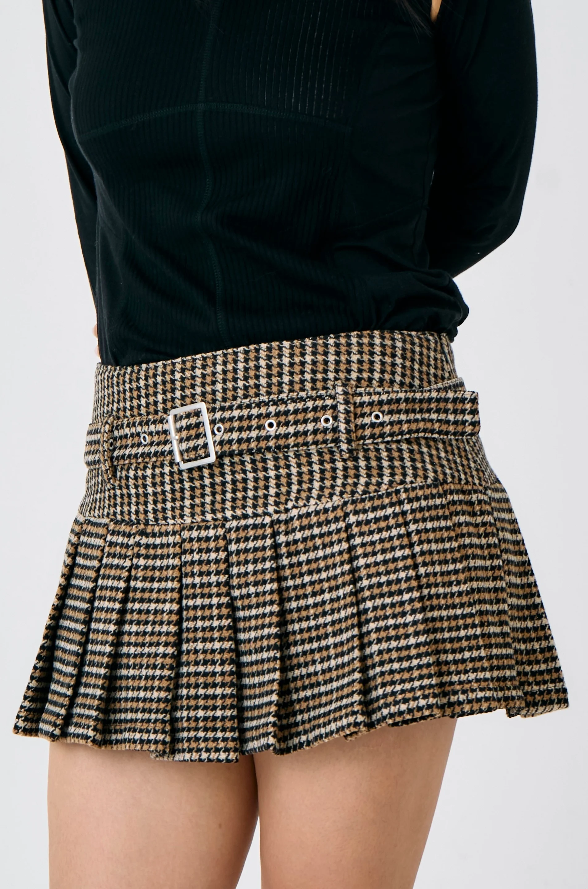Moor Houndstooth Pleated Mini Skirt - Image 3
