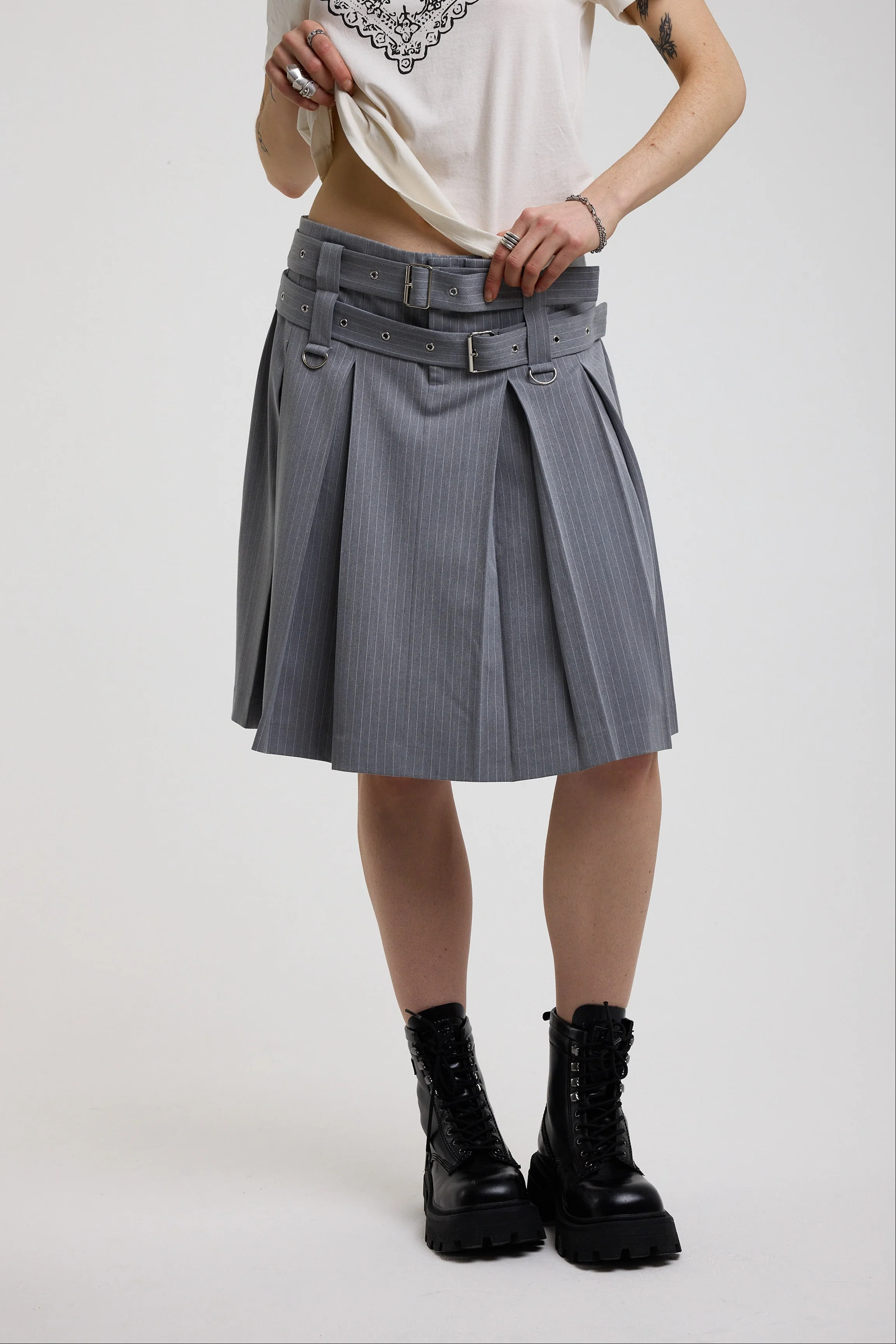 Task Pinstripe Awkward Midi Skirt - Image 2