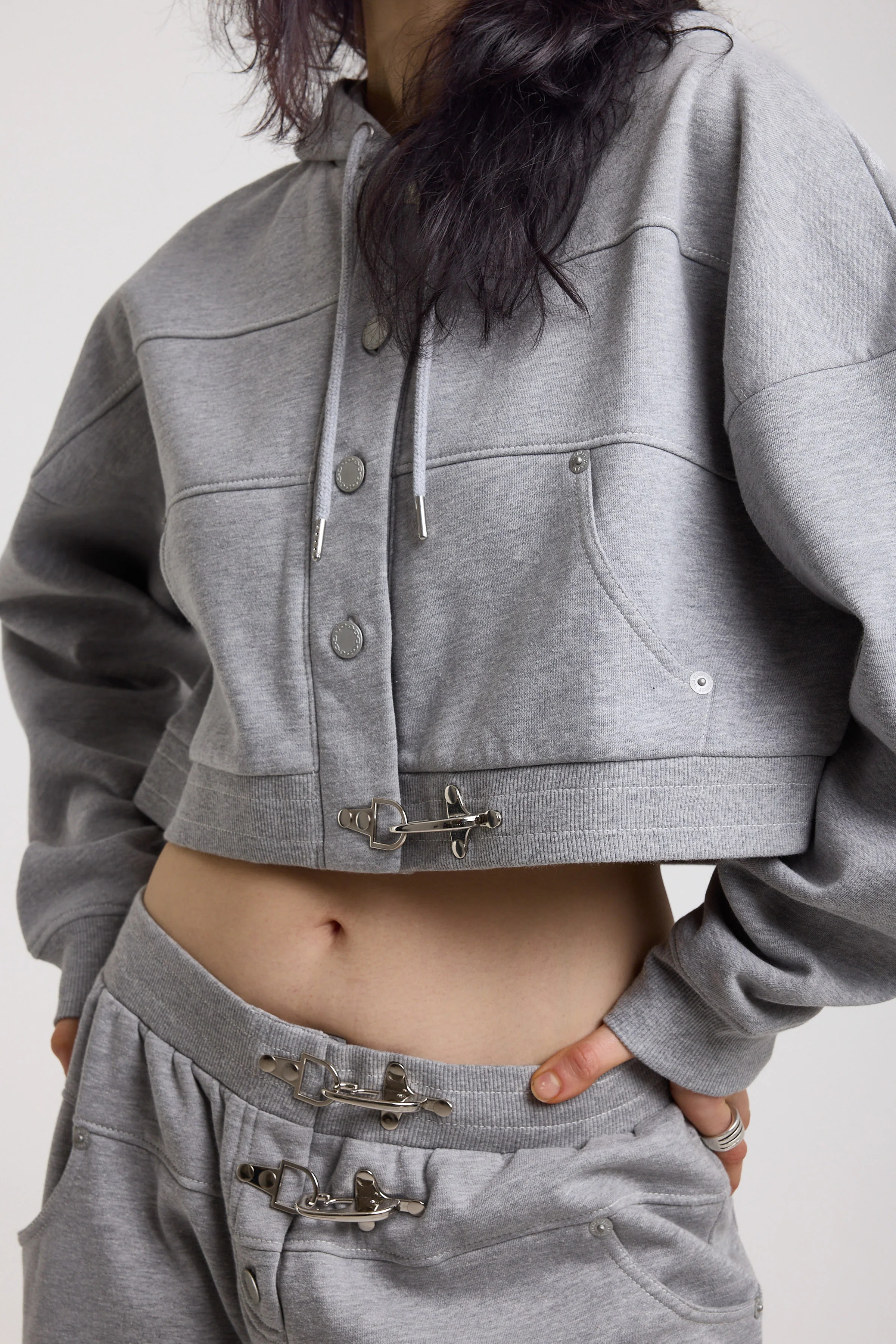 Train Cropped Hardware Clasp Hoodie - Image 2